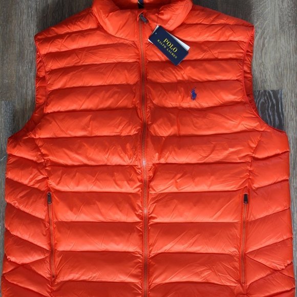 NWT POLO RALPH‎ LAUREN MEN'S BIG & TALL PACKABLE DOWN VEST ORANGE BLUE - Picture 2 of 8